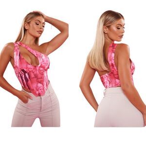 Pretty little thing ONE SHOULDER CUT OUT CORSET top hot pink size 0